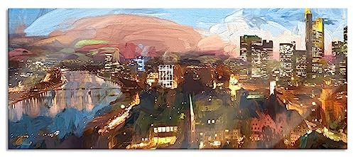 Pixxprint Glasbild Panorama, Wandbild aus Echtglas, Frankfurt am Main Skyline, 100x40 cm, inkl. Aufhängung und Abstandshalter