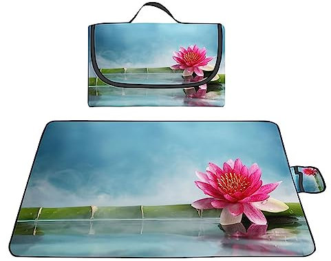 Yoonqun Couverture Pique-Nique Imperméable 150x200cm,Couverture Plage Extérieure XXL Tapis de Plage,Lotus Bambou Camping Couverture étanche Pique-Nique avec Poignée pour Camping Randonnée Parc Plage