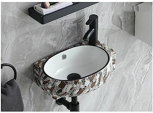 Mini Waschbecken Klein Für Gäste WC - Porzellan Keramik Eckwaschbecken Mit Wandhalterung - Ovales Badezimmer Gefäß Waschbecken Weiß Mit Überlauf (Heißer Und