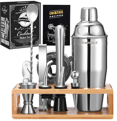 Cocktail Shaker Set mit Rezeptbuch & Ständer Edelstahl 10tlg Cocktail Set | Profi Cocktailset Shaker Cocktail zum Mixgetränke von Martini Mojito Bar Zubehör Barkeeper Kit für Zuhause Party Geschenk Bar