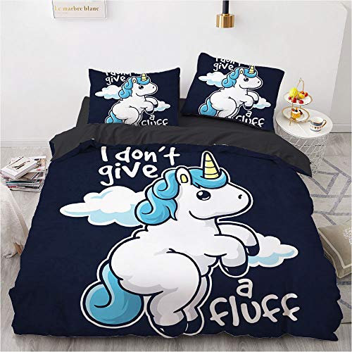 Einhorn Bettwäsche 220x240cm 3 Teilig Mädchen Einhorn Motiv Bettbezug Set Atmungsaktiv Microfaser Wendebettwäsche Bettdeckenbezug Mit Reißverschluss und 2 Kissenbezug 80x80cm