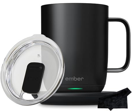 Ember Temperature Control Smart Mug 2, 14 oz, App Controlled Heated Coffee Cup, Double your battery life when you pair Ember Mug with an Ember Sliding Lid, Signature Series Cloth