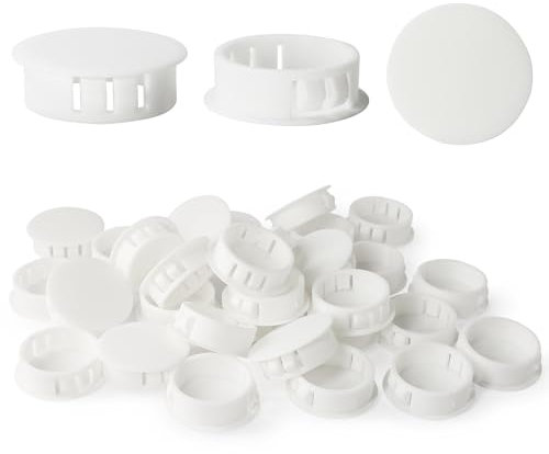 Masendelk Lot de 30 bouchons de trou en plastique à clipser pour trou de verrouillage circulaire pour meubles, clôtures, poteaux – 30 mm, blanc
