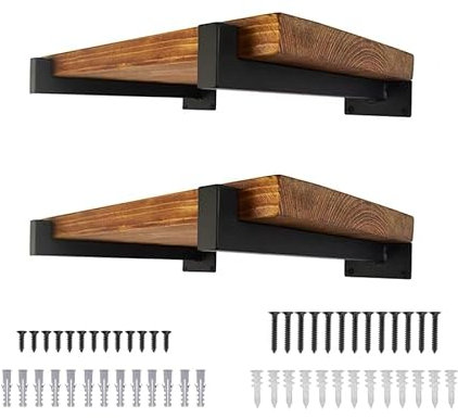 Floating Shelf Brackets Heavy Duty Wall Mounted Shelf Brackets, Black Industrial Iron Square Brackets, Wall Shelf Brackets for Floating Shelves 6 Inch, Hanging Shelving Supports with Lip (4 Pack)