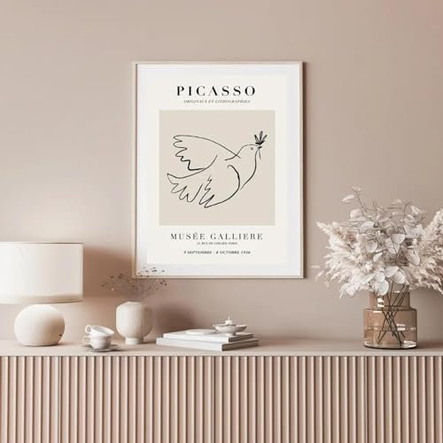 Abstrakte Picasso-Strichzeichnung, Tauben-Wandkunst, Leinwandgemälde, nordisches Poster, Leinwandbilder für Wohnzimmerdekoration, 30 x 40 cm, ohne Rahmen