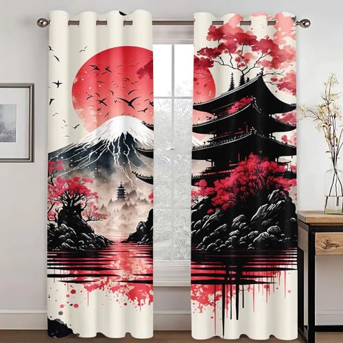 SHROUDEX Rideau occultant Ukiyoe japonais avec œillets, rideau de fenêtre vague Hokusai Koi pour chambre d'enfant, chambre à coucher, 2 panneaux (6,220x215cm(2x110x215cm))