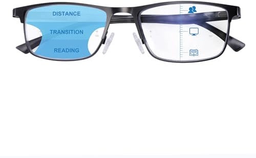 SKYWAY Progressive Multifocal Reading Glasses Mens Womens, Metal Frame Lightweight Blue Light Blocking Multifocus Computer Readers with Spring Hinge 3.0