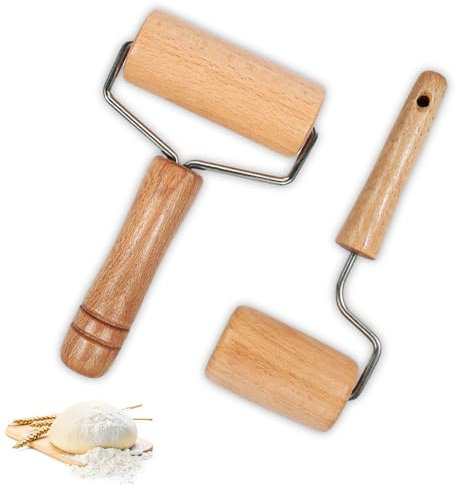 2 Stück Teigroller Klein - Teigroller Holz, Nudelholz Holz, Teigroller Zum Ausrollen von Teig, Pizza, Desserts und Knödelhäuten