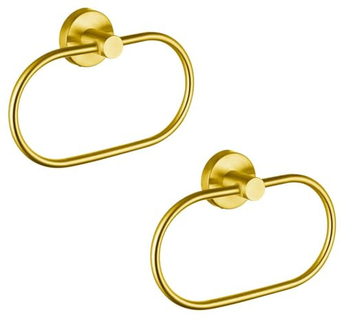 Eolax Lot de 2 anneaux porte-serviettes pour salle de bain, support mural, porte-serviettes rond en acier inoxydable, doré