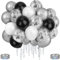 Mbsomnus 60 Stück Luftballons Geburtstag Silber Luftballons Hochzeit 30cm Metallic Silber Ballons Konfetti mit Luftschlangen Schwarz Weiße Helium Latex Ballons für Graduierung Kinder Party Deko