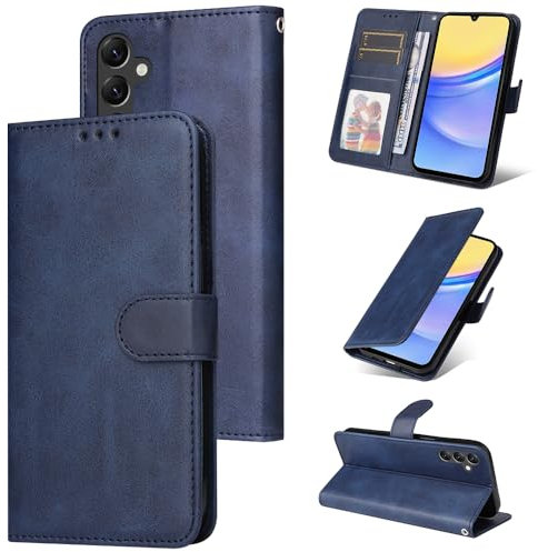 E-Lush Cover per Samsung Galaxy A15 / A15 5G Pelle Sintetica, Portafoglio Cover per Samsung A15 Custodia Carta Fessura Wallet Libro Flip Case Magnetica Supporto Cellulare Antiurto Protezione, Blu
