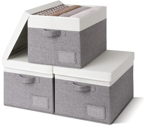 GRANNY SAYS Top of Wardrobe Storage Boxes with Lids, Pack of 3; Organiser & Baskets for Shelves & Bedroom Storage