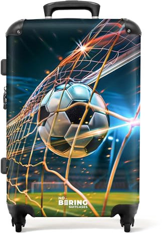 NoBoringSuitcases.com Kinderkoffer, Kinderkoffer Jungen, Koffer Groß, Koffer Kinder, Koffer TSA Schloss, Reisekoffer Kinder Jungen, Rollkoffer, Koffer Mittelgroß (Fußball - Dunkelblau, 67 cm - 72 L)