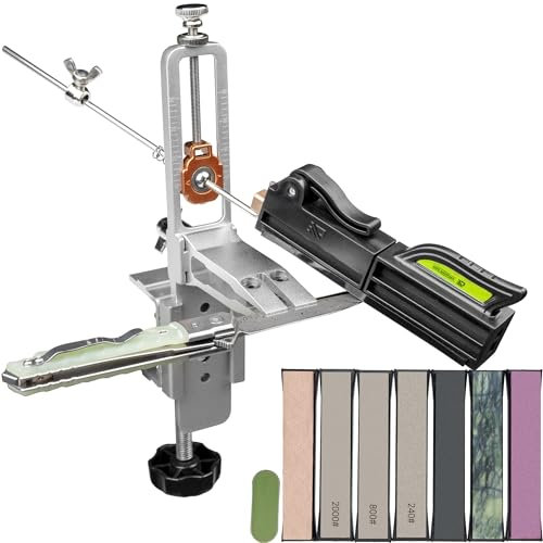 CWOVRS Sistema de afilado de cuchillos con control de ángulo de precisión 15-30°, kit de afilado de cuchillos portátil con base para uso interior y exterior con piedra diamante y kit de piedra natural