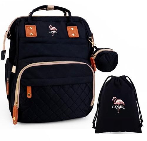 M4268782 CAMIR- Mochila carro bebé Pañaleras para bebés Bolsos carro bebé Mochilas maternidad pañales Bolsa pañales mama Bolsas maternidad hospital (NEGRO)