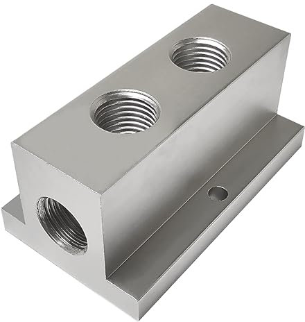 NACX Air Compressor Outlet, 2 Way 4 Port Pneumatic Manifold Air Distribution Block, G1/4-Inch Output Port, Aluminum Alloy