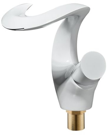 Wasserhahn Bad Wasserfall Waschtischarmatur Messing Einhebel Mischbatterie Waschbecken Armatur, Badarmatur Waschtischbatterie Badezimmer, Weiß