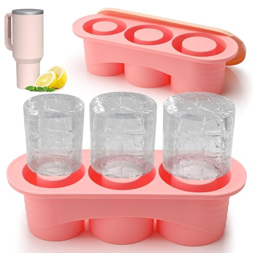 Eiswürfelform Silikon für Stanley Cup, Stanley Cup Eiswürfelform Zubehör | Eiswürfelform für Stanley Cup, Eiswürfelform Silikon mit 3 Fächern und Deckel BPA-frei für Getränke Cocktails Kaffee (rosa)
