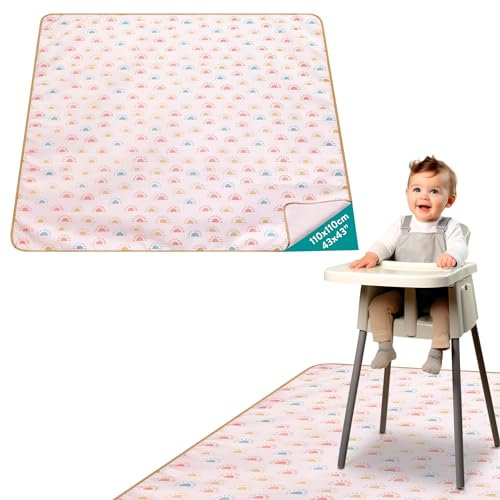 Navaris Rutschfeste Hochstuhl Unterlage - Große Spritzmatte Wasserdicht - 110 x 110 cm - Spritzschutzmatte Bodenschutz Stuhlmatte - Splash Mat für Baby Hochstuhl - Sonne