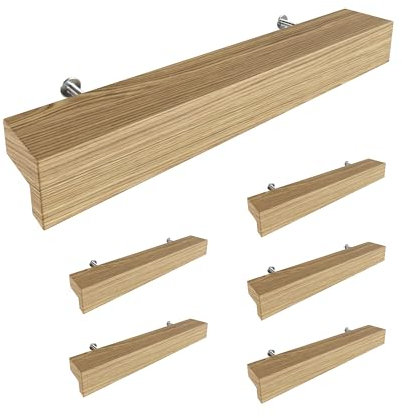Sossai Holz Möbelgriffe aus Eiche | GAH01 | Lochabstand 96mm, Länge 156mm, 6 Stück