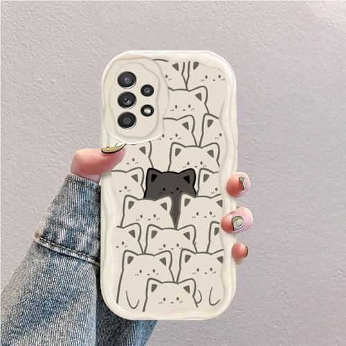 Katze Welle Silikon Weich Hülle Kompatibel mit Samsung Galaxy A72 Weiß
