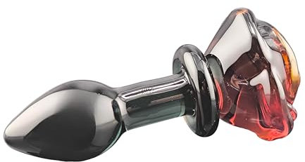 GlasAnalplug | Handgefertigte Spielzeuge | Kristall-Analtrainer-Plug für Anfänger und Fortgeschrittene | Plug mit Rose | Klein und Groß | Sexspielzeuge für Paare | Männer und Frauen (Rot, Klein)