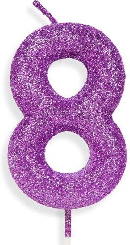 Zolunu lila rosa Geburtstag Kerze Nummer 8, Glitter Geburtstag Kerze Kuchen Toppers für Mädchen Frauen lila rosa Themed Party Dekorationen liefert Geburtstagsgeschenke