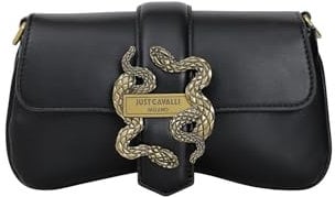 Just Cavalli Schwarze Damen Clutch mit Maxi-Schnalle Logo, Schwarz , Einheitsgröße