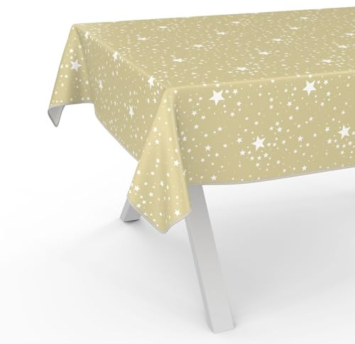 ANRO Wachstuchtischdecke Wachstischdecke Wachstuch Tischdecke abwaschbar Gartentischdecke Wasserabweisend 240x140cm mit Saum (Eingefasst) Sterne Beige
