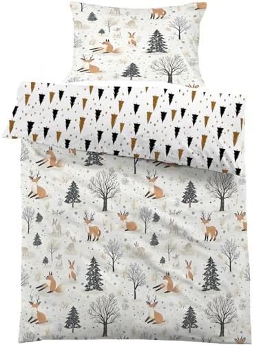 Linfye Kinderbettwäsche 100x135 cm Bettwäsche Set Waldtiere Weich Bettbezug 2 Teilig mit Reißverschluss - Fuchs Rentier Kinder Bettbezüge 100 x 135 cm + 1 Kissenbezug 40x60 cm