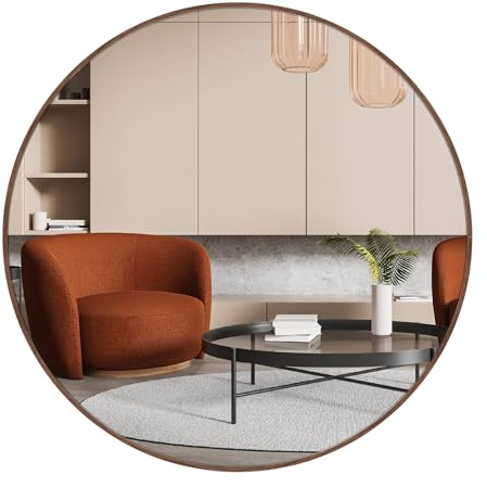 nielsen HOME Jaron Round Wall Mirror - Walnut 80 cm – Aluminium Frame - Modern Minimalist Home Décor