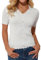 GRACE KARIN Women Short Sleeve Polo Knitted Jumper V-Neck Pullover Slim Fit Shirt Lightweight Sweater Ivory L