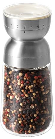 Vucchini Moulin à Sel et Poivre en Acier Inoxydable avec Noyau en Céramique,Réglage Externe de 6 Degrés de Grosseur,260ml,Beige,Moulins à épices