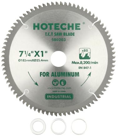 Hoteche TCT Kreissägeblatt 185mmx25 4mm 80Z für Aluminium und Kunststoff SK5 1 4mm dick OKE402 Kopf maximale Drehzahl 8200 Umin für präzise Schnitte Kreissägeblätter Sägeblatt