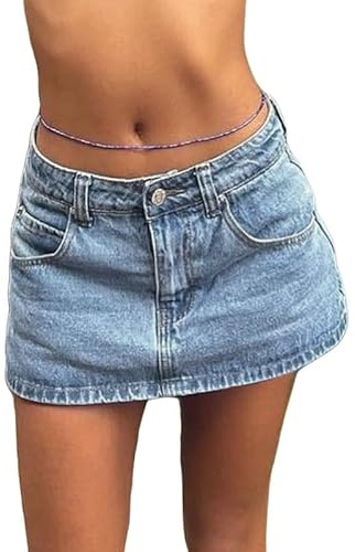 EMMIOL Jean Skirts for Women Summer Sexy Mid Waist Sexy Mini Dress 2026 Trendy Y2k Clothes Denim Skirt Blue