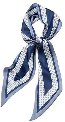 GIMIRO Satin Seidenschal 148 x 13,5 cm Krawatte Double Layer Bund für Blazer, Mantel, Kleid (Dark Blue White Polka Dots)