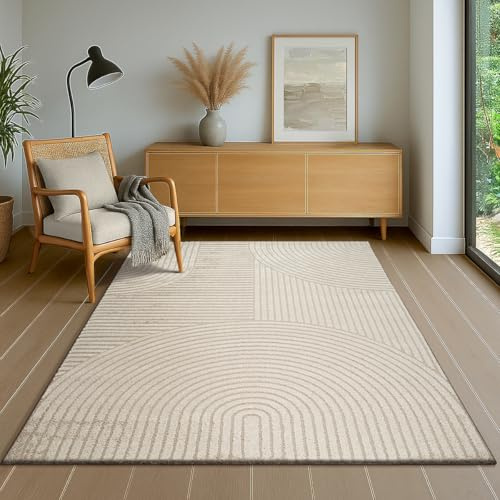 the carpet Everest - Moderner Kurzflor Teppich Hoch-Tief-Struktur, 3D-Effekt, weiche Oberfläche und hohe Flordichte, ideal für Wohnzimmer & Schlafzimmer, Beige, 80 x 300 cm