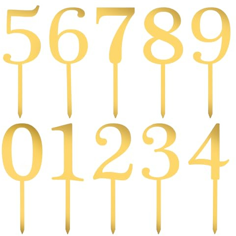 20PCS 0-9 Number For Cake Topper Shiny Gold Acrylic Cake Topper Freely Match Acrylic Numbers Suitable for Birthdays, Parties, Weddings, Anniversaries