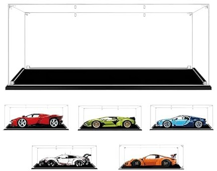 Vitrine für LE-GO 42143/42115/42083/42096 - Acryl transparente Sammlervitrine für [Ferrari-Daytona-SP3/Lamborghini Sian/Bugatti Kizuna/Porsche 911-RSR] - 62x30x20cm