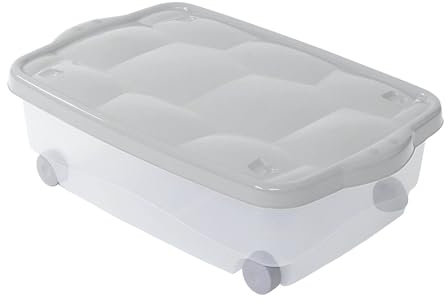 PALUPLUS Contenitore Multiuso Basso con Ruote e Coperchio BIANCO, misura 60x40x18,5 cm e Capacità 24 Lt, Porta biancheria Trasparente, Organizer box salvaspazio per Scarpe, Vestiti - 633F-1,65