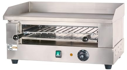 Cleiton® Plancha Eléctrica Industrial de Acero Inoxidable de 50 cm Sobremesa con Tostador Simple Integrado | Tostadora - Plancha Profesional - 2400 W | Fry-Top para Cocina Parrilla Profesional