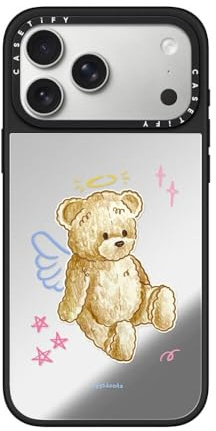 CASETiFY Mirror iPhone 17 Pro Max Case [Reflective/Slim Fit/Compatible with Magsafe] - Angel Teddy Bear - Silver on Black