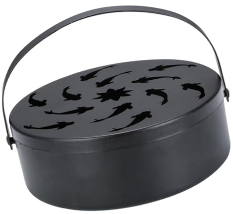 VICASKY Portable Iron Holder with Cover and Inner Stand Fireproof Metal Storage Box for Indoor Outdoor Use Black Flying Fish Design Easy to Carry and Safe for Home