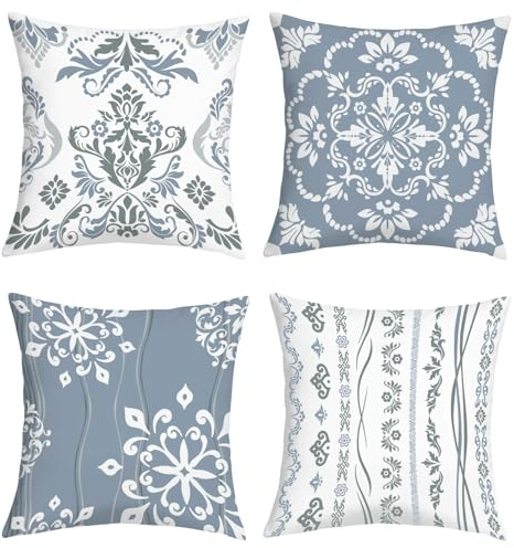 Joymaison Kissenbezüge 45x45 4er Set Vintage Grau Damast Blumen Mandala | Deko Kissenhülle Grau Geometrie Abstrakte Paisley Blätter Floral Minimalistisch Dekorative Kissenbezug Kissen für Couch Sofa