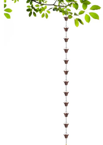 Holdes Regenwassersammelkette, dekorative Regenrinne aus Kupfer, robust, 2,74 m, 12 Behälter für Regenrinne – für Haus, Garten, Außenbereich, Pavillon, Dach