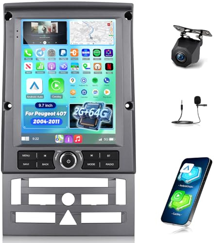 2+64G Radio de Coche para Peugeot 407 2004-2011 con Carplay & Android Auto | 9 Pulgadas Pantalla Táctil Android Radio Carplay & Android Auto/GPS/WiFi/Bluetooth/EQ/Radio FM RDS