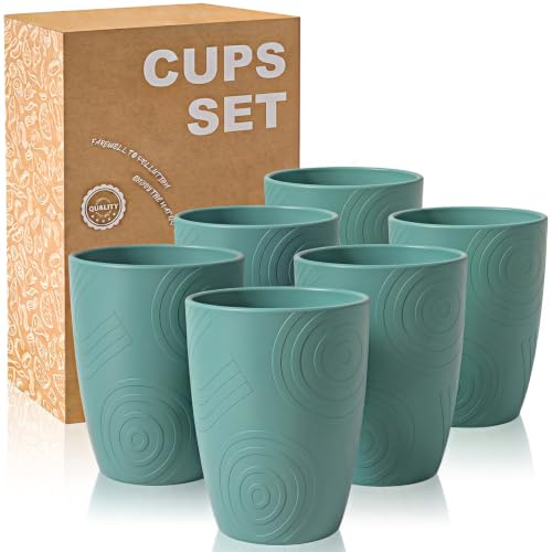 Wrova Plastic Cups - Reusable 350 ML Unbreakable Water Glasses Set of 6 | Lightweight Cup Set for kids Dishwasher and Microwave safe Plastic Tumblers for Kitchen, Camping - DarkGreen