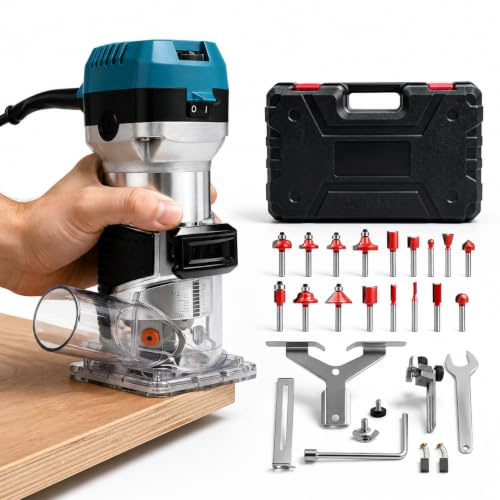 Rifilatore Fresatrice Verticale,1000W 30000Rpm Pantografo per legno a Mano | 6 Velocità Fresa Legno Verticale Palm Trimmer Router Con 16 Pezzi Fresatura e Mandrino 8/6.35mm per Intaglio e Rifilatura