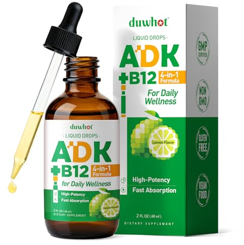 duwhot ADK + Vitamin B12 Liquid Drops, 2 Fl Oz
