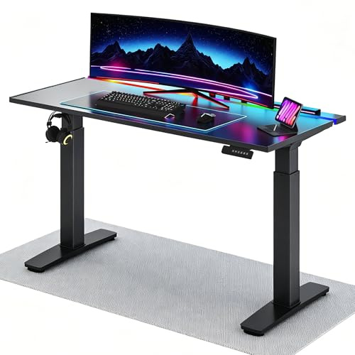 FLEXISPOT Bureau Gaming Assis Debout Électrique 120×70 cm, Double Moteur Silencieux, Réglage Hauteur avec Mémoire & Anti-Collision, Plateau Anti-Rayures 5 Couches, Structure Métal Renforcée Noir LED